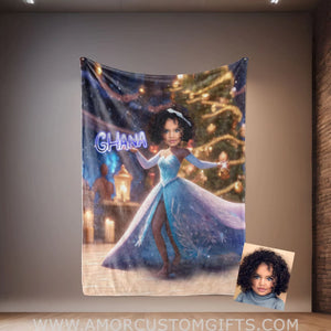 Blankets Personalized Fairy Tale African Black Elsa Princess Blanket | Custom Name & Face Girl Princess Blanket