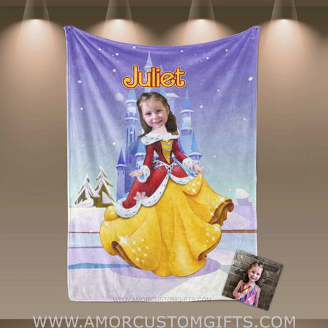 Blankets Personalized Fairy Tale Belle 10 Winter Photo Blanket | Custom Name & Face Girl Princess Blanket