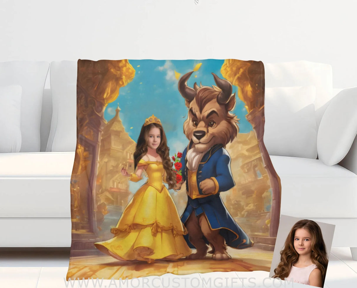 Blankets Personalized Fairy Tale Belle 5 Princess Blanket | Custom Name & Face Girl Princess Blanket