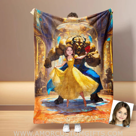 Blankets Personalized Fairy Tale Belle 6 Princess Blanket | Custom Name & Face Girl Princess Blanket