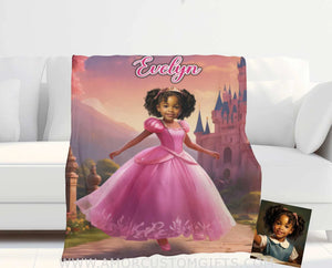Blankets Personalized Fairy Tale Black Aurora Sleeping Beauty 3 Photo Blanket | Custom Name & Face Girl Princess Blanket