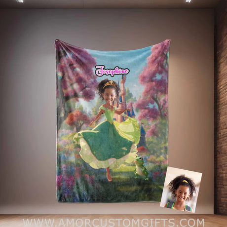 Blankets Personalized Fairy Tale Black Princess Tiana 6 Blanket | Custom Name & Face Girl Princess Blanket