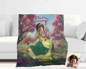 Blankets Personalized Fairy Tale Black Princess Tiana 6 Blanket | Custom Name & Face Girl Princess Blanket