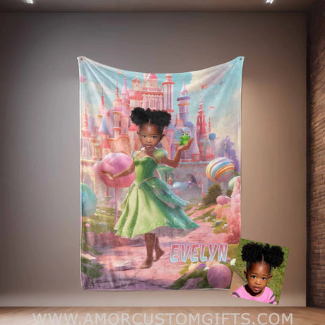 Blankets Personalized Fairy Tale Black Princess Tiana 7 Blanket | Custom Name & Face Girl Princess Blanket