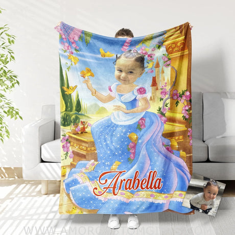 Blankets Personalized Fairy Tale Cinderella 9 Photo Blanket | Custom Name & Face Girl Blanket