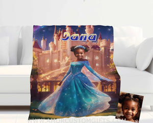 Blankets Personalized Fairy Tale Elsa Princess 14 Black African American Blanket | Custom Name & Face Girl Princess Blanket