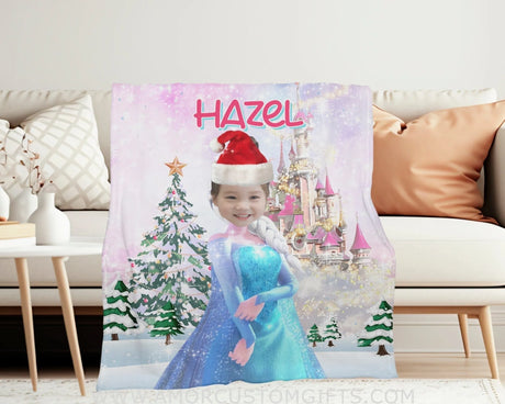 Blankets Personalized Fairy Tale Elsa Princess Christmas Blanket | Custom Christmas Girl Blanket