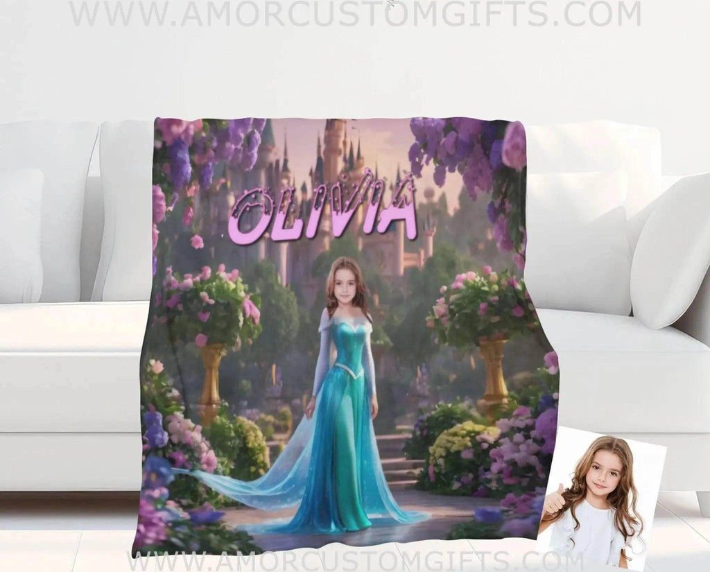 Personalized Fairy Tale Elsa Princess In Violet Garden Blanket | Custom  Name & Face Girl Princess Blanket