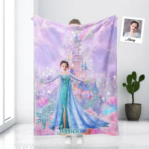 Blankets Personalized Fairy Tale Elsa Princess In Vivid Castle Photo Blanket | Customize Snow Queen Frozen Blanket