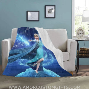 Blankets Personalized Fairy Tale Frozen Elsa Princess Blanket | Custom Name & Face Girl Frozen Princess Blanket