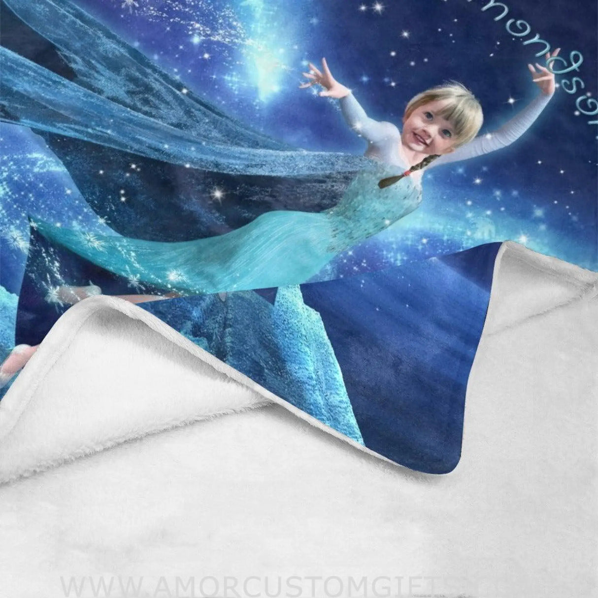Blankets Personalized Fairy Tale Frozen Elsa Princess Blanket | Custom Name & Face Girl Frozen Princess Blanket