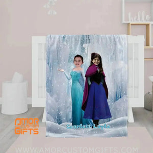 Blankets Personalized Fairy Tale Frozen Sisters Princess Blanket | Custom Name & Face Princess Nursery Theme Blanket