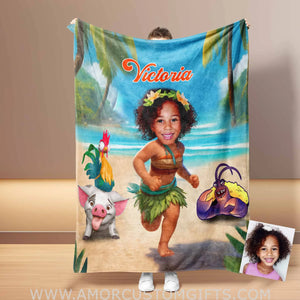 Blankets Personalized Fairy Tale Moana Princess 3 Blanket | Custom Name & Face Girl Princess Blanket