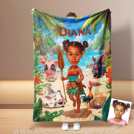 Blankets Personalized Fairy Tale Moana Princess 6 Blanket | Custom Name & Face Girl Princess Blanket