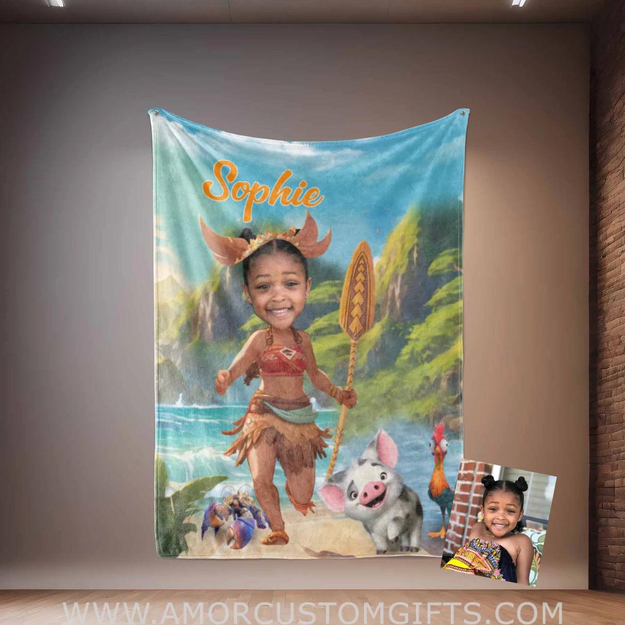 Blankets Personalized Fairy Tale Moana Princess 7 Blanket | Custom Name & Face Girl Princess Blanket