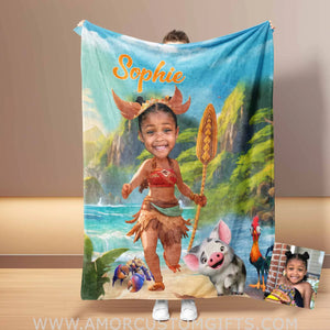 Blankets Personalized Fairy Tale Moana Princess 7 Blanket | Custom Name & Face Girl Princess Blanket