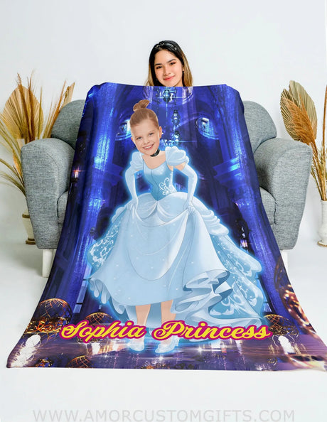 Blankets Personalized Fairy Tale Princess Cinderella On Luxirious Stage Blanket | Custom Face & Name Girl Princess Blanket,  Customized Blanket