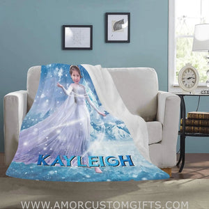 Blankets Personalized Fairy Tale Princess Elsa White Gown Blanket | Custom Face & Name Girl Princess Blanket,  Customized Blanket