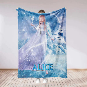Blankets Personalized Fairy Tale Princess Elsa White Gown Blanket | Custom Face & Name Girl Princess Blanket,  Customized Blanket