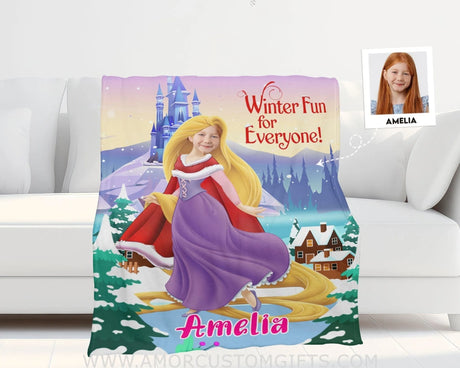Blankets Personalized Fairy Tale Princess Rapunzel Xmas Christmas Blanket | Custom Face & Name Christmas Girl Blanket