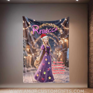 Blankets Personalized Fairy Tale Rapunzel Princess Xmas Blanket | Custom Face & Name Girl Blanket