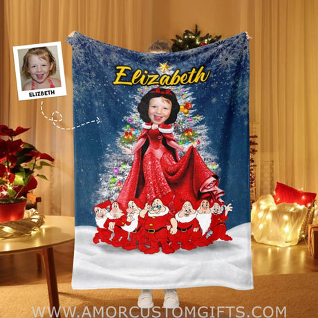 Blankets Personalized Fairy Tale Snow White Christmas Blanket | Custom Face & Name Girl Blanket