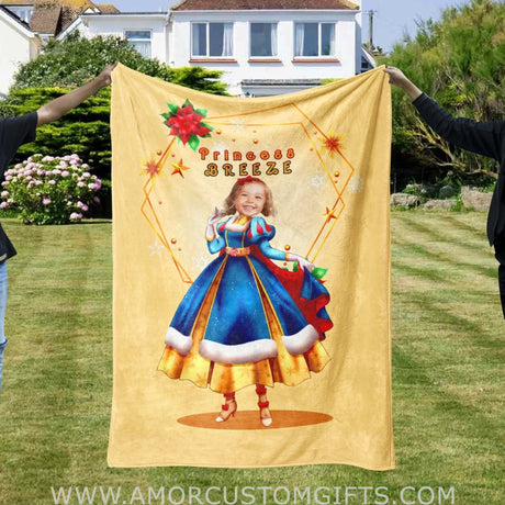 Blankets Personalized Fairy Tale Snow White Princess Xmas Blanket | Custom Face & Name Girl Blanket