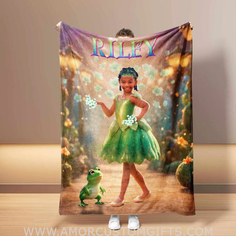 Blankets Personalized Fairy Tale Tiana 4 Blanket | Custom Face & Name Girl Blanket