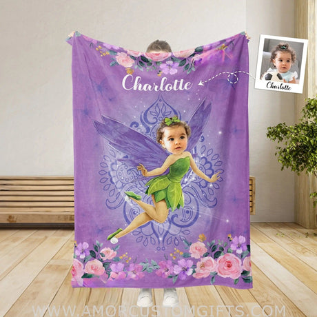 Blankets Personalized Fairy Tale Tinker Bell Princess Blanket | Custom Name & Face Girl Princess Blanket