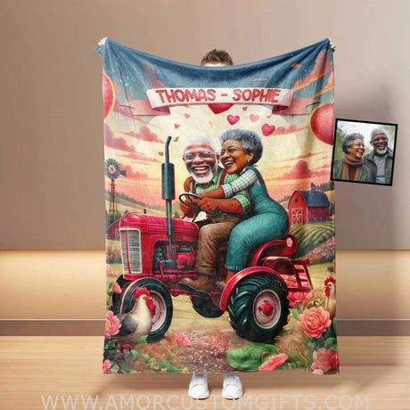 Blankets Personalized Famer Elderly Couple 1 Blanket | Custom Face & Name Couple Blanket