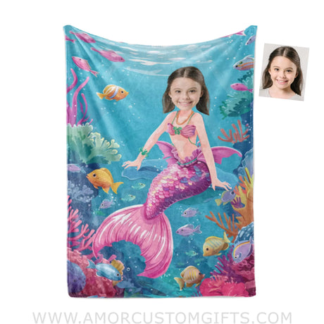 Blankets Personalized Fashion Doll Barbie Mermaid Girl Blanket | Custom Name & Face Girl Blanket