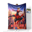 Blankets Personalized Father Day's Spider Man Dad And Son Flying Over Skyscrapers Blanket | Custom 2 Spider Photo Blankets