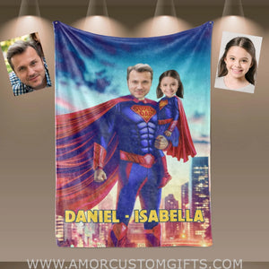 Blankets Personalized Father Day's Super Dad Super Daughter Blanket | Custom Face & Name Father Daughter Blanket
