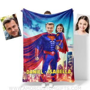 Blankets Personalized Father Day's Super Dad Super Daughter Blanket | Custom Face & Name Father Daughter Blanket
