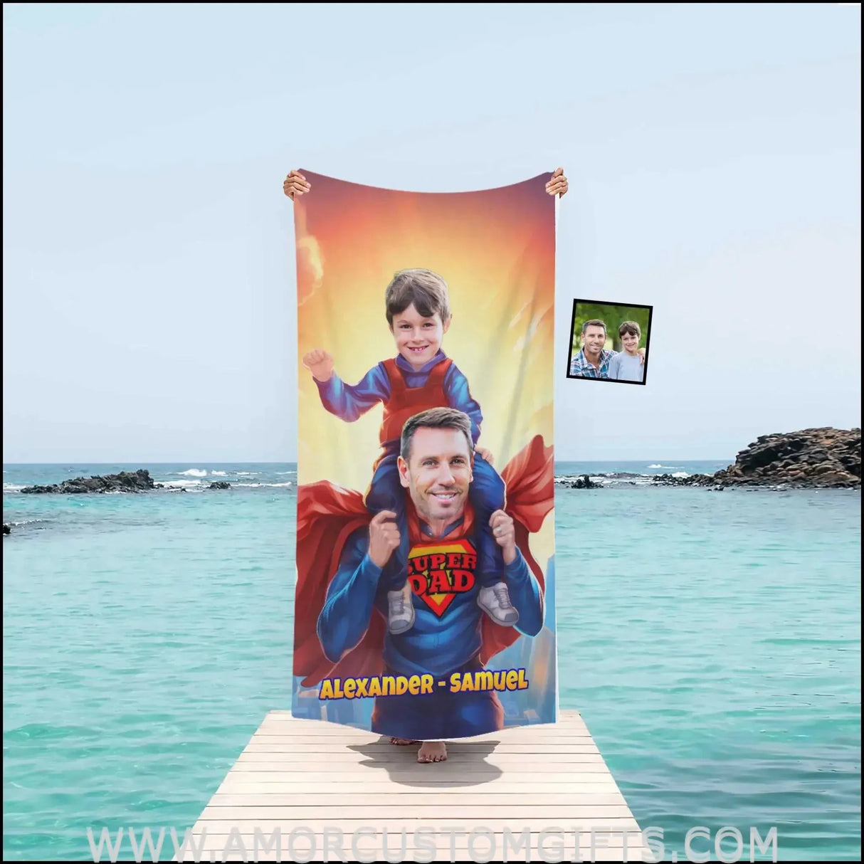Towels Personalized Father Day's Super Dad Super Son Beach Towel | Customized Superhero Theme Pool Towel