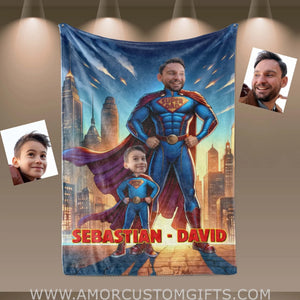 Blankets Personalized Father Day's Super Dad Super Son Ready For Battle Blanket | Custom Face & Name Father Son Blanket
