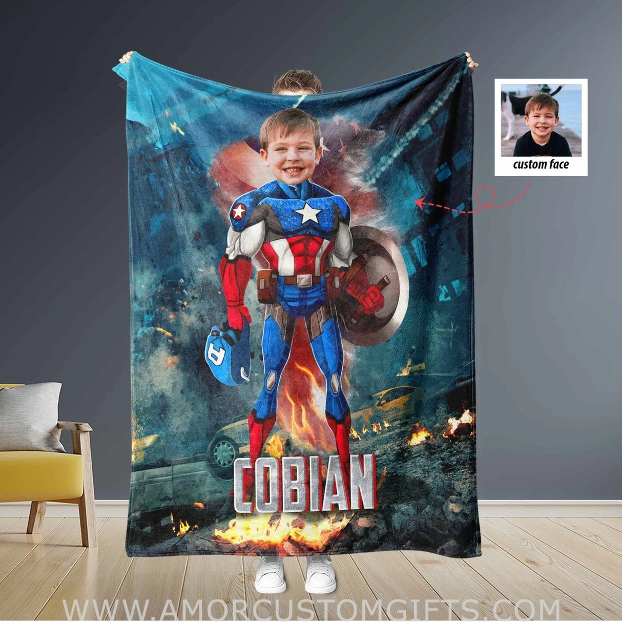 Blankets Personalized Father & Son Superheroes Blanket | Custom Face & Name Superhero Blanket For Boys