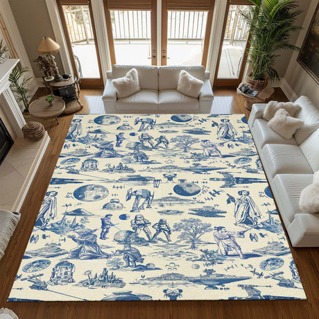 Mats & Rugs Personalized Star Wars Toile 3 Navy Ivory Rug | Pattern Checker Thin Area Rug , Floormat