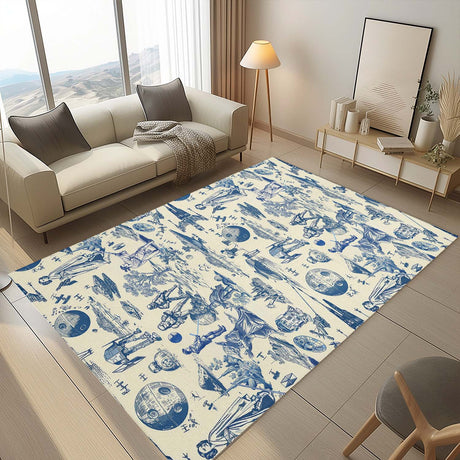 Mats & Rugs Personalized Star Wars Toile 3 Navy Ivory Rug | Pattern Checker Thin Area Rug , Floormat