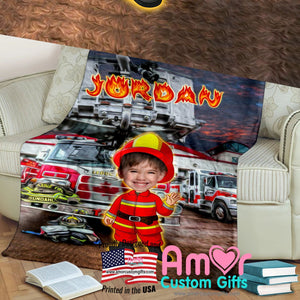 Blankets Personalized Firefighter Blanket | Custom Face & Name Boy Firefighter Blanket,  Customized Blanket