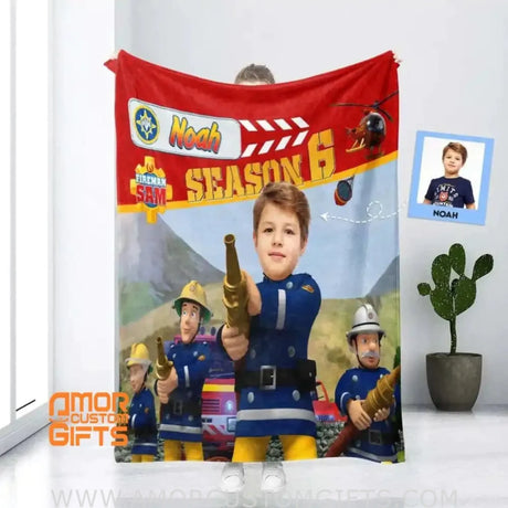 Blankets Personalized Fireman Truck Quilt Boy Blanket | Custom Face & Name Vehicle Boy Blanket