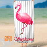 Towels Personalized Flamingo Custom Name Beach Towel, Perfect Gift in Summer, Customized Flamingo Beach Towel