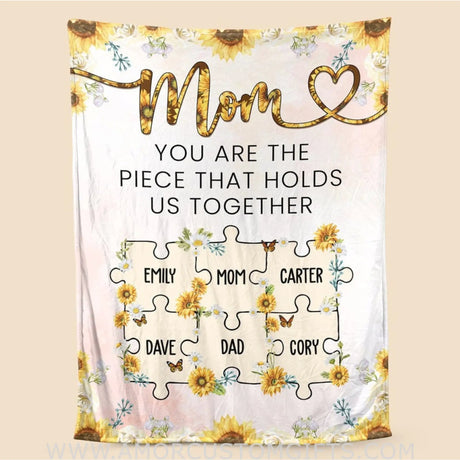 Personalized Flower Mom You Are The Piece That Holds Us Together Pink Blanket Blankets