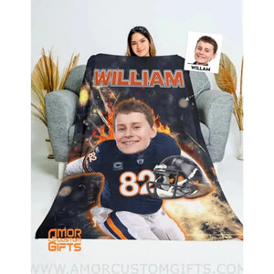 Blankets Personalized Football Chicago Boys Blanket | Custom Face & Name Sport Bears Boy Blanket