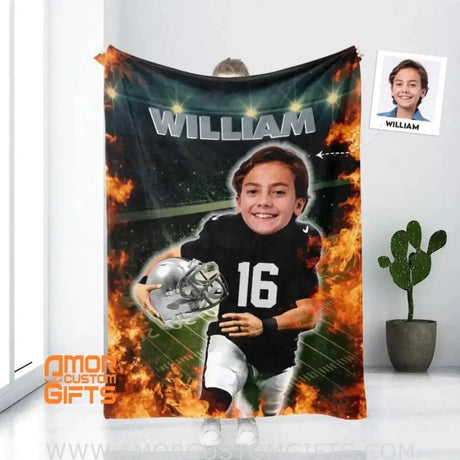 Blankets Personalized Football Las Vegas Blanket | Custom Face & Name Sport Football Raiders Boy Blanket