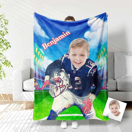 Blankets Personalized Football New England Boy Blanket | Custom Sport Patriots Boy Blanket