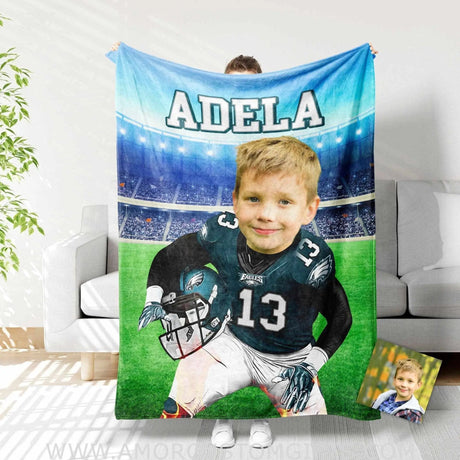Blankets Personalized Football Philadelphia Boy Blanket | Custom Face & Name Sport Boy Blanket
