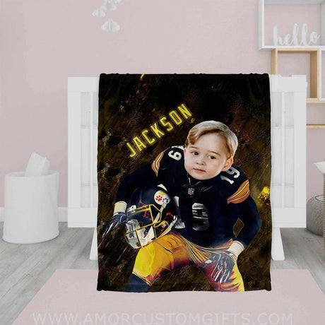 Blankets Personalized Football Pittsburgh Boy Blanket | Custom Sport Football Steelers Boy Blanket