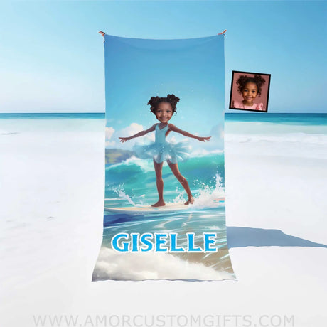 Towels Personalized Frozen Elsa Princess Summer Surfing Girl Photo Beach Towel