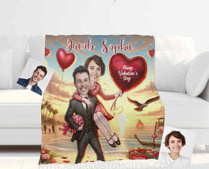 Blankets Personalized Funny Beach Couple 1 Blanket | Custom Face & Name Couple Blanket
